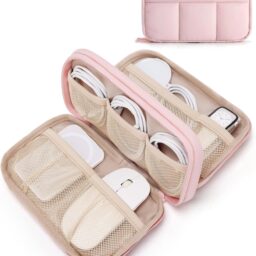 BAGSMART Electronics Organizer Travel Case for Cords Chargers Phones, Pink